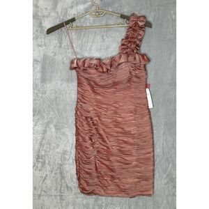 NWT JS Collections Womens Ruffle One Shoulder Ruched Dress 10 Cocktail Pink
